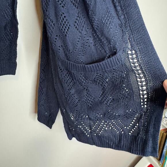 Market & Spruce Cecily Pointelle Open Duster Cardigan Blue NWT Size Small - Picture 4 of 10
